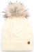 Women's Faux Fur Pom Beanie Hat in Cream with Sherpa Lining