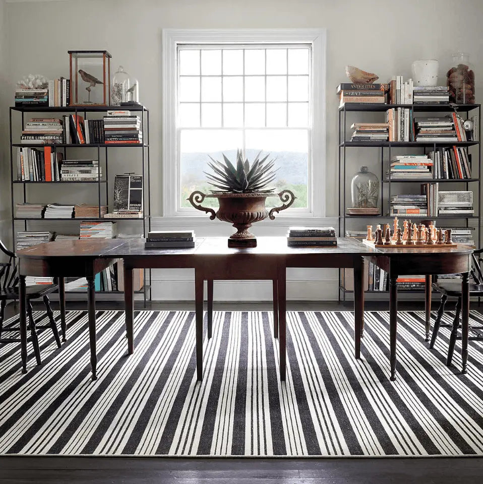 Dash & Albert Birmingham Black Stripe Indoor/Outdoor Rug Lavender Fields