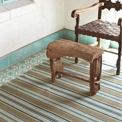 Blue Heron Stripe Woven Cotton Rug Lavender Fields